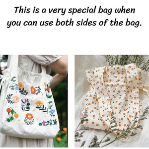 Custom Embroidered Eco Friendly Cotton Linen Tote Bag Unique Fashion <strong>Draw</strong> String Shoulder Bag White Reversible Shopping Bag - Product Image 4