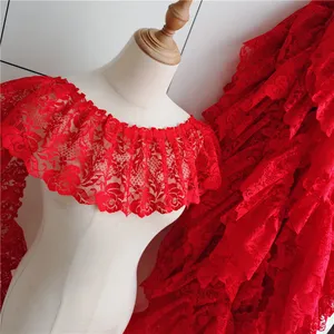 15厘米宽红色黑色薄纱网线织带褶边蕾丝衣领弹性褶边缝制服装DIY服装面料