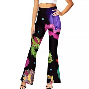 Womens Mardi Gras Bell Bottoms Lila Grün Gelb High Waist Flare Pants - Product Image 6