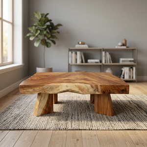 Modern Square Indoor Outdoor <b>Coffee</b> <b>Table</b> Solid Suar Wood Thick Slabs Live Edges FLEGT Certified Living Room Furniture - Product Image 3