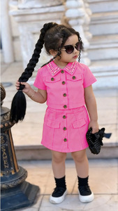 Vestito in Denim a Maniche Corte Personalizzato per Bambine/Vestito in <span class=keywords><strong>Jeans</strong></span> per Neonata/Abbigliamento per Bambini all'Ingrosso - Product Image 4