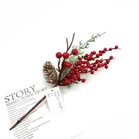 Kerst Decoratie Craft Supplies Kunstmatige Single Stem Bloem Met Dennenappel Rode Berry Sneeuwvlok Ornamenten Tak Plant