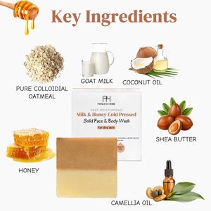 Barra de jabón de leche de cabra de avena y miel personalizada, equilibra <span class=keywords><strong>la</strong></span> humedad, belleza, brillo, acné, avena, leche, blanqueamiento, jabón de miel <span class=keywords><strong>para</strong></span> cara y cuerpo - Product Image 3