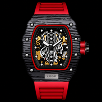 Reloj Mecánico de Lujo Automático con Tourbillon, Esqueleto Luminoso de 44 mm, con Correa de Silicona para Hombre, Deportivo y a la Moda