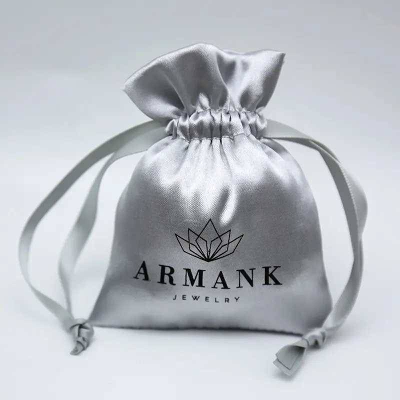 Geri dönüşümlü kumaş kılıfı şerit saten takı çantası özel Logo ambalaj ipek İpli çanta
