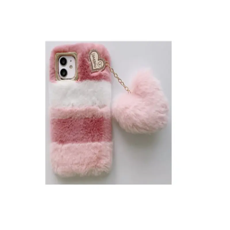 Accesorios de Cadena de Corazón de Felpa para Teléfono Móvil, Funda de Tela Suave y Esponjosa para iPhone 15, 14, 13, 12, 11, Pro Max, Invierno