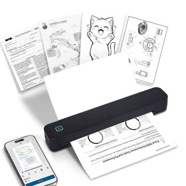 Wholesale Portable A4 Mini Pocket Thermal Printer Black and White Wireless Handheld Inkless Document Printer for Home or Office