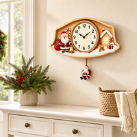 Jam Dinding 3D Santa Claus MDF Jarum Pendulum Berayun Permen Natal Rusa Kutub Tahan Air Dekorasi Ruang Tamu Kartun