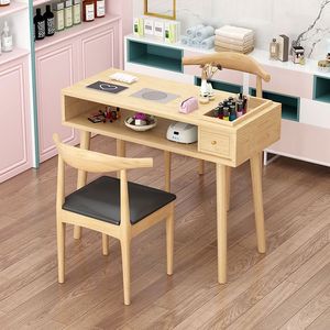 Solid wood nail <b>table</b>, popular nail salon <b>table</b>, single person nail <b>table</b> <b>and</b> <b>chair</b> set with drawers - Product Image 4