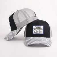 Gorra Trucker de Dos Tonos con Parche de Camuflaje de Pescado para Hombre, Malla Trasera, Cierre a Presión, Corona Alta, Gorra de Béisbol Casual para Deportes al Aire Libre