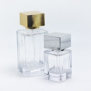 Flacon de parfum carré en verre 30ml 50ml 100ml, flacon de parfum cube, flacon de parfum de luxe avec bouchon noir - Product Image 2