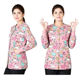 <b>Women</b> Floral Nursing Scrub <b>Jacket</b> Long Sleeve Printed Medical Uniform Cardigan Hospital Workwear - Product Image 2