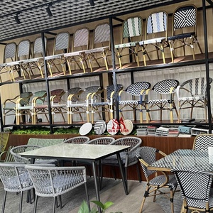 Sillas de comedor apilables de ratán de aluminio para jardín moderno al aire libre, silla de bambú para Hotel, restaurante, muebles de Patio usados - Product Image 5