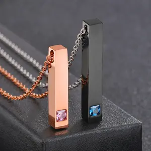 Wholesale Simple Couple Stainless Steel Bar Necklaces Laser LOGO Letter Words Name ID Necklace Engraving Jewelry