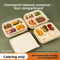 Boîte repas jetable en amidon de maïs de qualité alimentaire, à trois ou quatre compartiments, pour micro-ondes, avec couvercle à clipser, 1000 ml