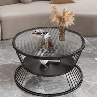 Table basse ronde moderne à deux niveaux, structure en métal doré, plateau en verre fumé, table de salon de luxe, table de centre pour la maison et l'hôtel