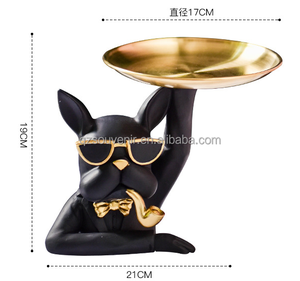 Bouledogue <span class=keywords><strong>anglais</strong></span> artisanal en résine personnalisé avec plateau de rangement Statue lunettes chien Animal Sculpture Décoration de table Bureau Maison ornement - Product Image 2