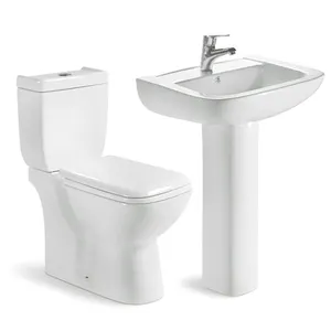 浴室陶瓷方形基座盆和两片wc卫生间套装