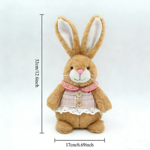 <b>Easter</b> Bunny Plush Toy Couple Pastoral Rabbit Stuffed Animal Doll Lace Plaid Dress Bowtie Hare Home Decor <b>Gift</b> for Kids Girls - Product Image 4