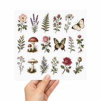 Autocollants personnalisés pour journal intime à motifs floraux, feuille vintage, roses, fleurs sauvages, style Cottagecore, en vinyle découpé, imperméables pour enfants