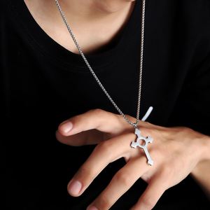 Wholesale Men's Gold Plated Stainless Steel Cross Pendant Necklace Distinctive Geometric Pattern Trendy Hip Hop Cubic Link Box - Product Image 3