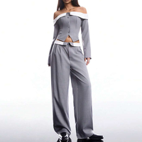 Ensemble de costume en lin sur mesure à épaules dénudées pour femmes, tenue deux pièces bicolore pour femmes