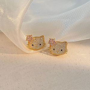 18k सोने की प्लेटेड पीतल के गहने गुलाबी सुंदर जिरकॉन छोटी बिल्ली कान हड्डी स्टड महिला कोरियन छोटे जानवर कान के लिए - Product Image 1