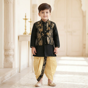 <b>Boys</b> <b>Kurta</b> Dhoti Koti 3 Piece Set Silk Brocade Ethnic Wedding Diwali Party Wear Kids Indian Clothing 0-3 Years Wrinkle Free - Product Image 1