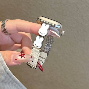 Correa de Repuesto de Cuero Estilo INS para Mujeres y Niñas, Compatible con <span class=keywords><strong>Mi</strong></span> <span class=keywords><strong>Band</strong></span> 11 9 Pro, Apple Watch S11 S10, Adorno Metálico de Conejo, Correa de Lujo - Product Image 5