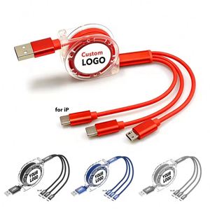 Cadeau promotionnel, vente en gros d'usine, logo personnalisé, chargeur portable rétractable 3 en 1, câble de données USB à charge rapide 3A, compatible IOS et Android, PVC - Product Image 6