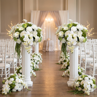 Centre de table de mariage haut de gamme en soie artificielle, roses blanches et vertes modernes, décorations de fête, arrangements pour allée centrale