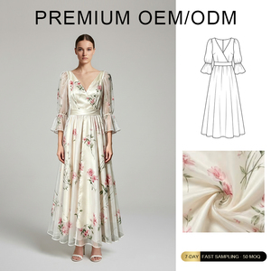 <span class=keywords><strong>Robe</strong></span> <span class=keywords><strong>longue</strong></span> maxi à motif floral, col carré, taille empire, coupe ajustée, style princesse féerique, marque OEM pour femmes - Product Image 1