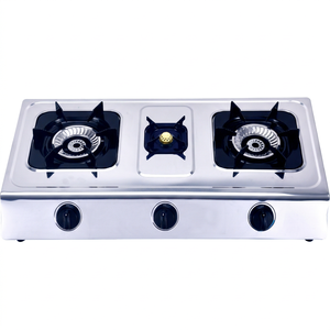 Table de cuisson à gaz 3 brûleurs en acier inoxydable avec support hexagonal, allumage électronique et commande par bouton pour usage domestique - Product Image 1