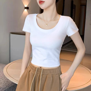 T-shirt bianca a maniche corte estiva aderente 2025 nuova t-shirt nera a vita alta Slim Fit - Product Image 1
