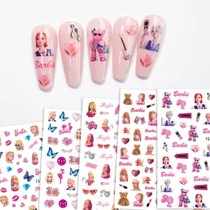 Barbie Nail Art liefert selbst klebende Cartoon Pink Barbie Figur drucken Nail Art Aufkleber und Abziehbilder