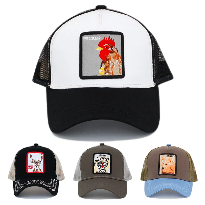 Wholesale Custom Logo Mesh Dad Hat Animal Farm Patch Trucker Baseball Sports Outdoor 5 pane Hat