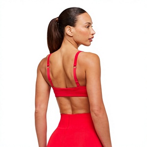 Women Red V-Neck Spaghetti Strap Sports Bra Seamless Medium Support Yoga Fitness Workout Breathable Stretch Activewear - Product Image 5