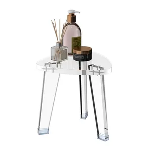 bespoke transparent clear acrylic oval corner shower stool detachable with 3 strong legs lucite shower foot rest