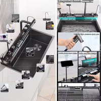 Nouvelle évier de cuisine multifonctionnel à cascade, alimenté par l'IA, avec support pour téléphone et pistolet pulvérisateur