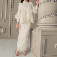 Neuankömmling Muslim Dress Set Damen bekleidung 2-teiliger Abaya-Anzug Hari Raya Puff ärmel Eid Malaysia Baju Kurung Islamische Kleidung