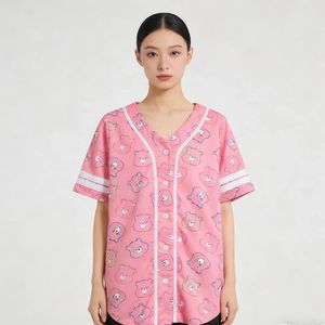 Jersey Baseball Wanita Warna Pink Nyaman Ringan Ukuran Besar Bernapas Cepat Kering untuk Aktivitas Permainan Bola Musim Panas - Product Image 2