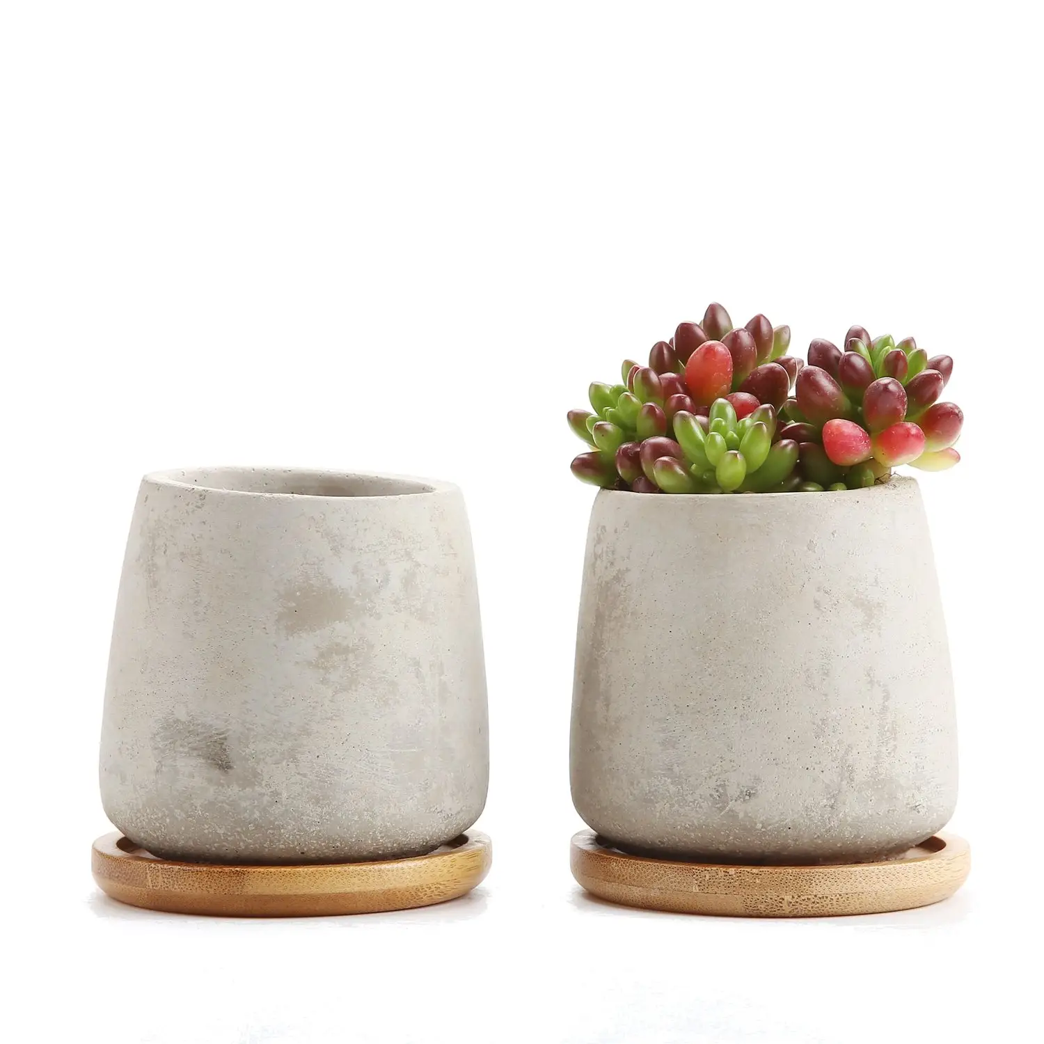 Fioriera in cemento vaso contenitore finestra scatola, piccolo vaso di argilla per piante fiori con drenaggio vassoio di bambù per la decorazione domestica