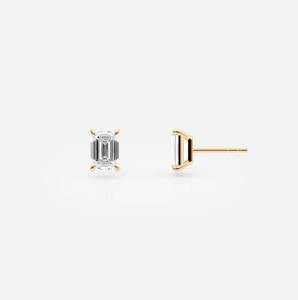 14K Yellow Gold Lab Grown Diamond <b>Stud</b> Earrings_ <b>Emerald</b> Cut Minimalist Jewelry - Product Image 1