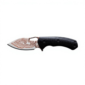 Couteau pliant artisanal en acier damas cuivré de qualité industrielle avec manche en micarta et étui en cuir pour le camping en plein air - Product Image 1