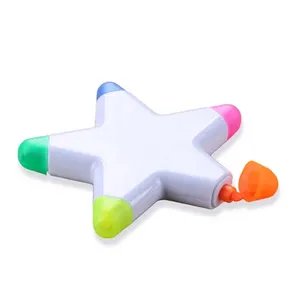 Wholesale school star shape highlighter marker pen creative removable 5 in 1 colorful ink flower round star highlighter pen