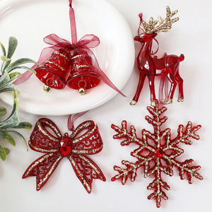 LINGKAI <b>Red</b> Gold <b>Glitter</b> Christmas Hanging Ornament Set Acrylic Xmas Tree Pendant Candy Bell Wreath for Holiday Decor - Product Image 3
