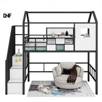 Lit superposé moderne en métal pour deux personnes/demi-lits XL avec escalier et rangement, réglable, écologique, durable, sans sommier, noir, pour tout-petits et enfants