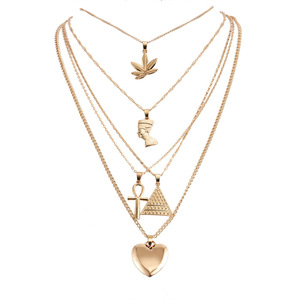 2025 nuova piramide multistrato regina del faraone collana pendente alla moda foglia d'acero cuore ciondolo collana per signore gioielli - Product Image 2