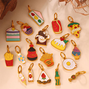 Customized Waterproof Charms 14k 18k Gold Plated 316L Stainless Steel Enamel Food Charms for <b>Bracelet</b> Necklace Jewelry Making - Product Image 1