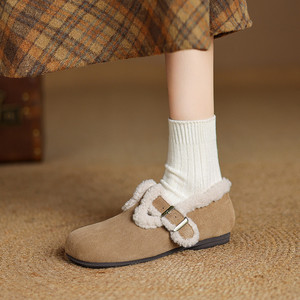 2025 mode boucle sangle hiver Birkenstocks chaussures haute qualité daim supérieur chaud doublé polaire antidérapant semelle en caoutchouc abricot - Product Image 3